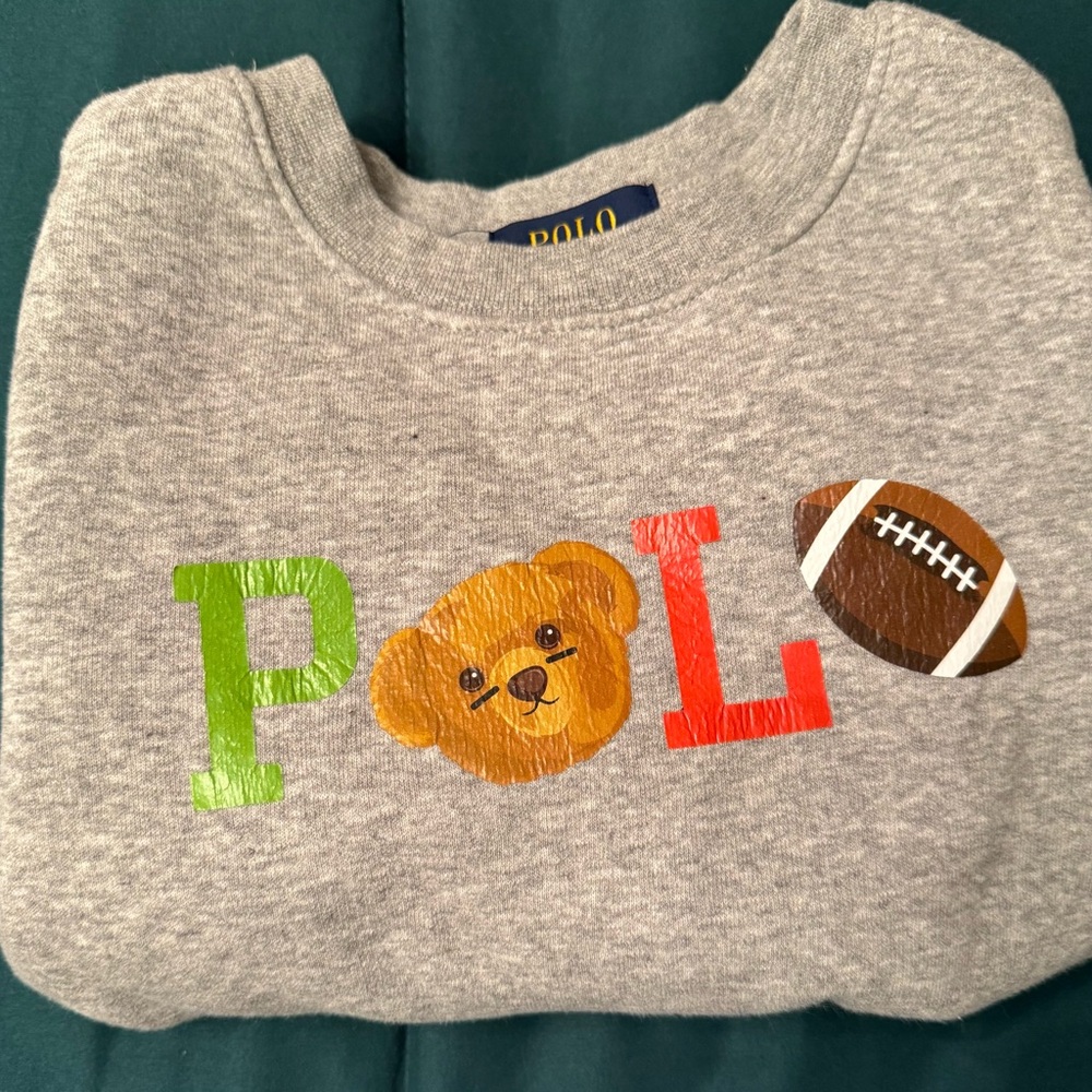 Polo by Ralph Lauren Gray Sweater with Bear and Football Motif - Picture 2 of 4